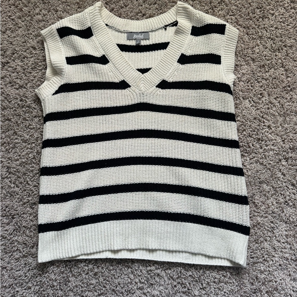 Marled Black and White Knit Sweater Vest